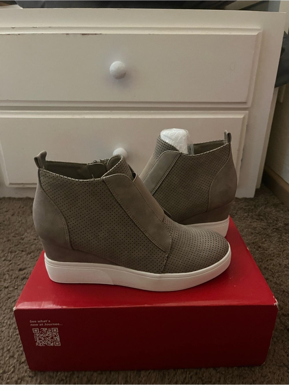 Women's Gray Perforated Wedge Sneaker Boot from Journee